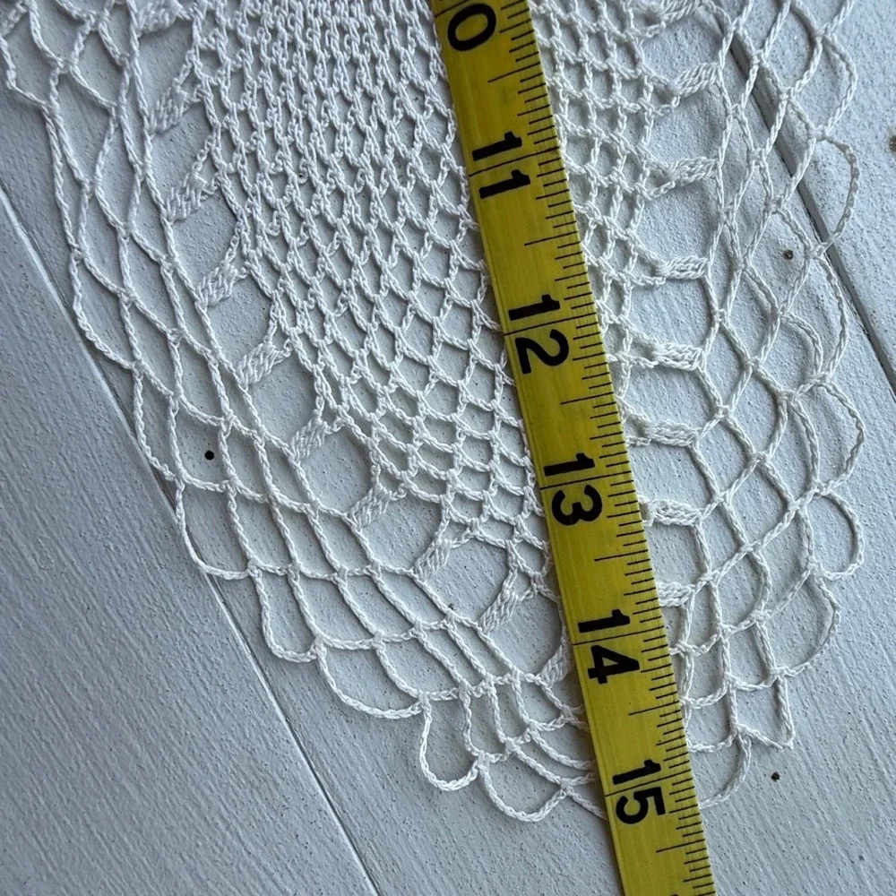 Vintage Hand Crochet Lace Doilies Lot Pink White Floral Table Linens 3pc Set